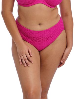 Elomi Women's Bazaruto Textured High Leg Bikini Bottoms - 24 - Pink, Pink,Black