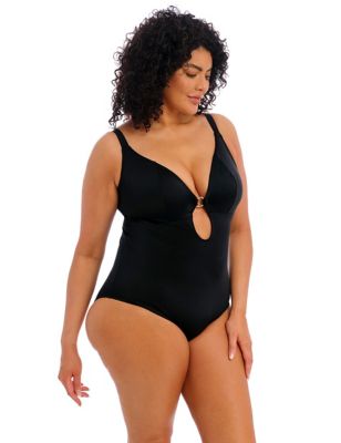Elomi Womens Ring Detail Plunge Swimsuit - 36FFF - Black, Black