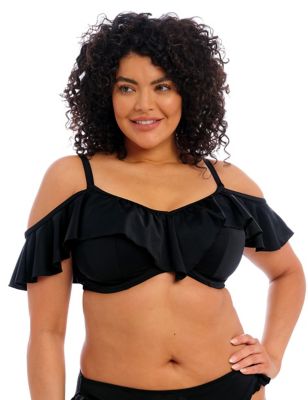 Elomi Women's Plain Sailing Wired Ruffle Bikini Top - 36FF - Black, Black