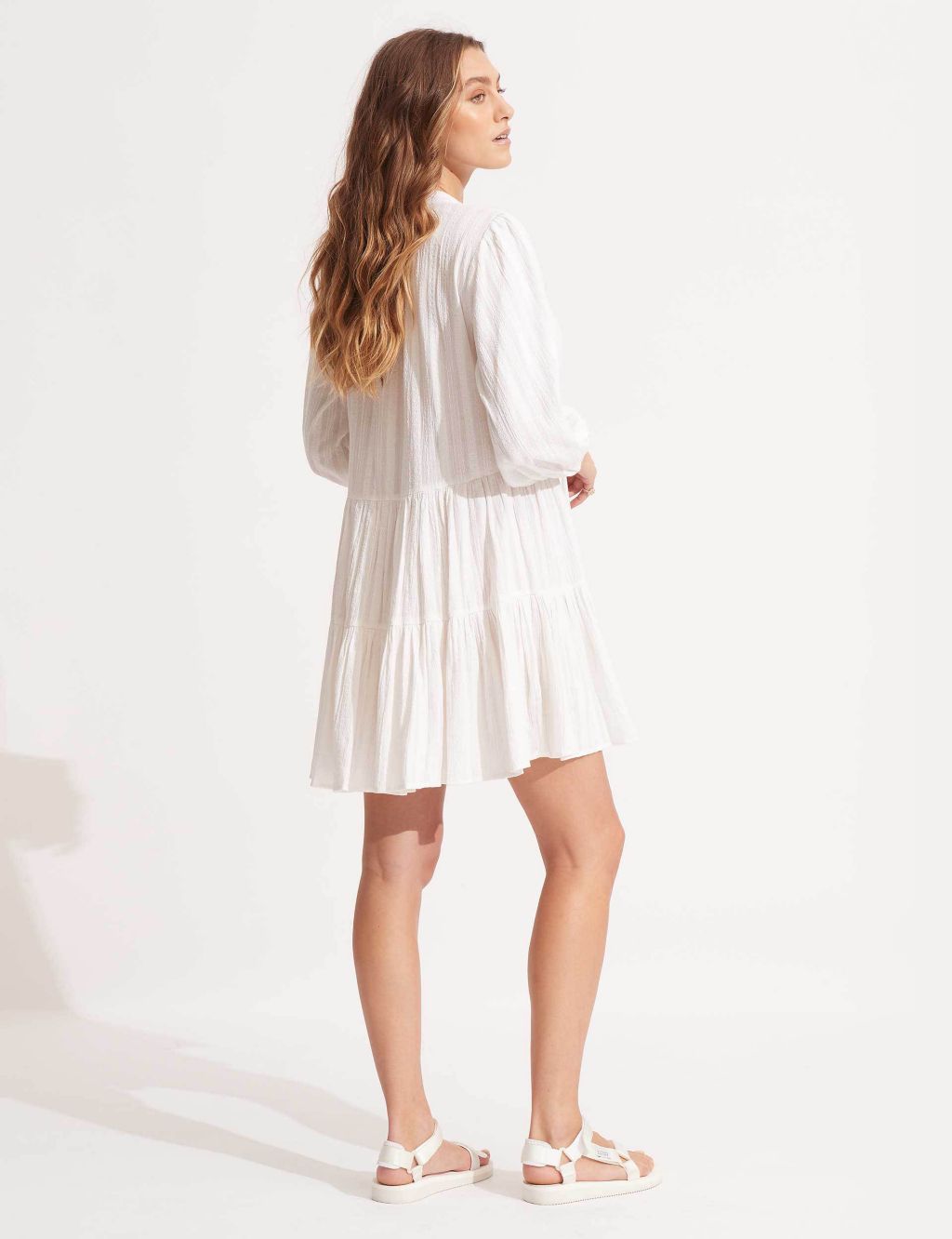 Pure Cotton Textured V-Neck Mini Dress image 4