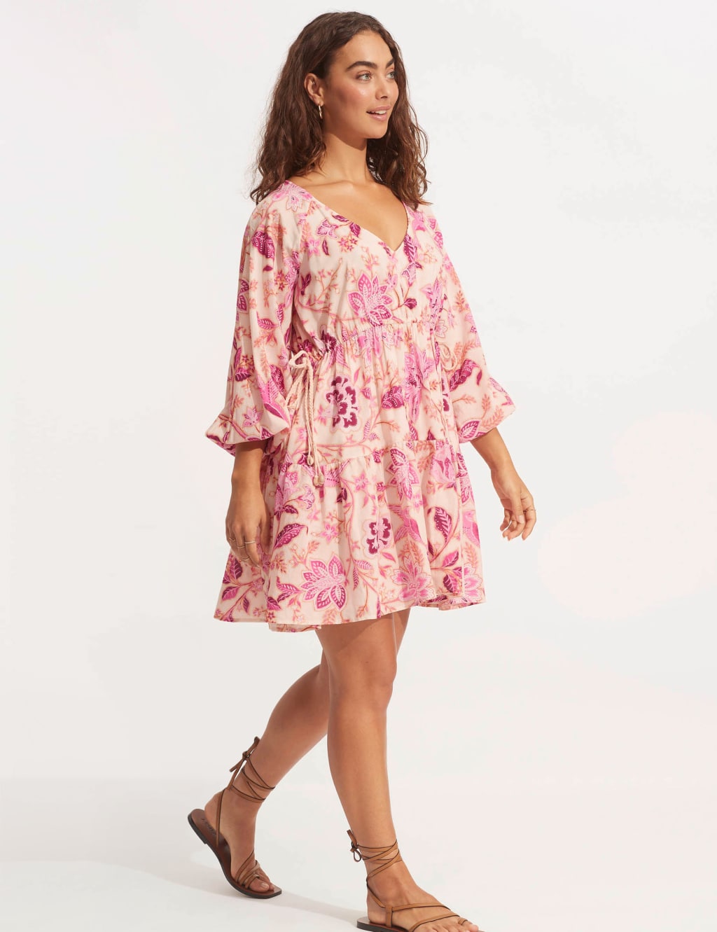 Silk Road Cotton Blend Floral V-Neck Mini Dress image 2