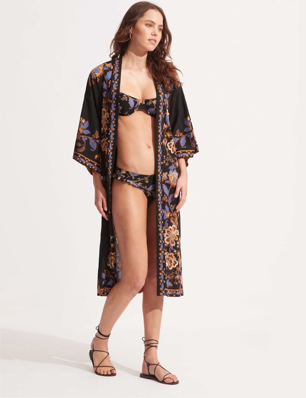 Silk Road Cotton Blend Floral Midi Kaftan Beach Dress image 2