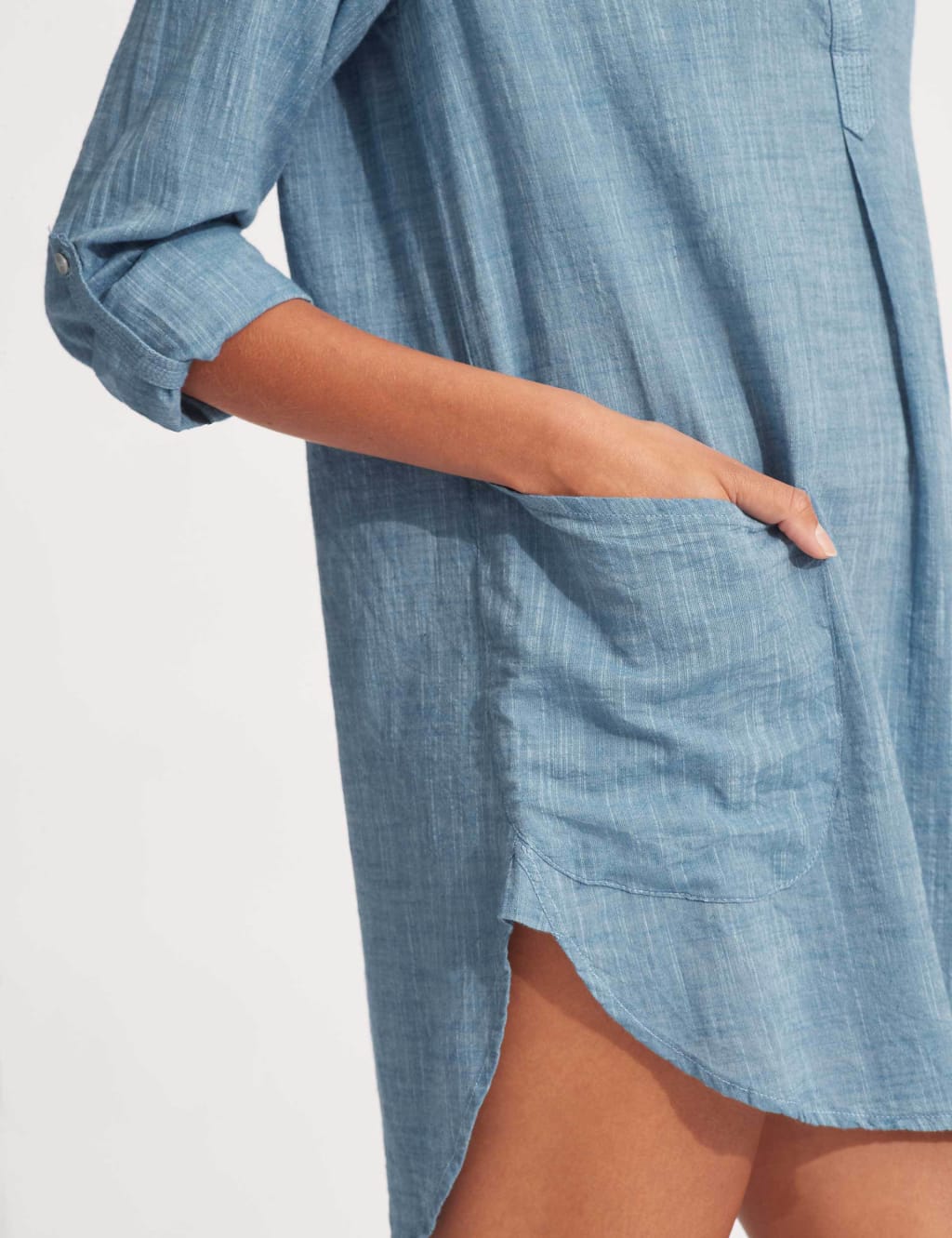 Pure Cotton V-Neck Beach Cover Up Shirt image 4