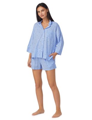 Dkny Womens Cotton Rich Striped Pyjama Set - L - Blue Mix, Blue Mix