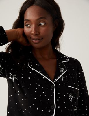 Dkny Womens Cotton Rich Star Print Pyjama Set - Black, Black,Blue