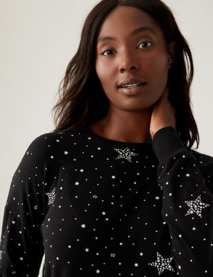 Dkny Womens Cotton Rich Star Print Shortie Set - XS - Black, Black