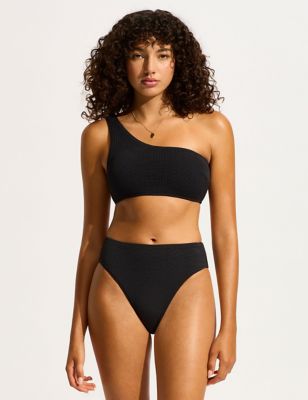 Seafolly Womens Sea Dive Textured High Leg Bikini Bottoms - 10 - Black, Black