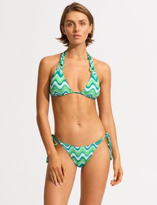 Seafolly Womens Neue Wave Textured Padded Triangle Bikini Top - 10 - Green Mix, Green Mix