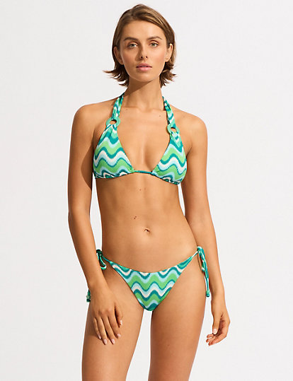 seafolly printed tie side bikini bottoms - 14 - green mix, green mix
