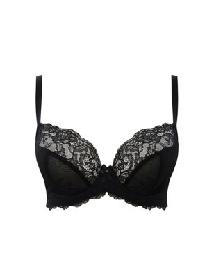 Fusion Lace Black Padded Plunge Bra from Fantasie