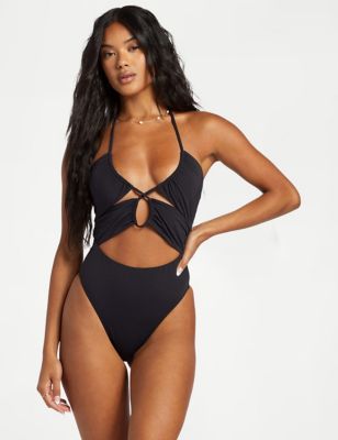 Billabong Womens Sol Searcher Padded Cut Out Swimsuit - Black, Black