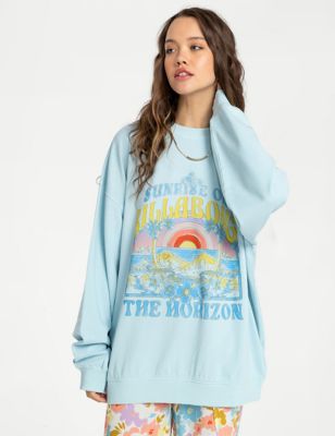 Billabong Women's Ride In Cotton Rich Slogan Sweatshirt - Blue Mix, Blue Mix