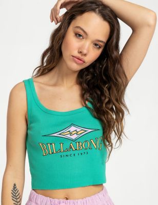 Billabong Womens Search For Stoke Pure Cotton Crop Vest Top - M - Green Mix, Green Mix