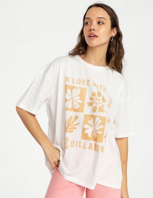 Billabong Womens In Love With The Sun Pure Cotton T-Shirt - White Mix, White Mix