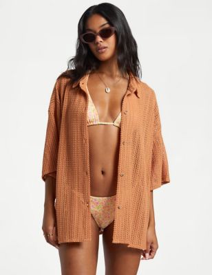 Billabong Womens Largo Textured Button Through Beach Shirt - Brown, Brown