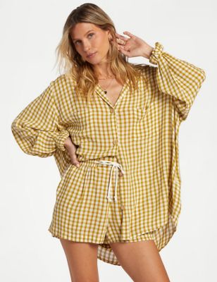 Checked Beach Cover Up Shirt