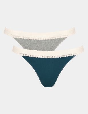 2pk Go Ribbed Cotton Rich Tanga Knickers