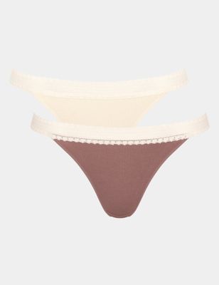 2pk Go Ribbed Cotton Rich Tanga Knickers