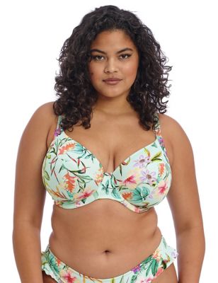 Elomi Womens Floral Wired Plunge Bikini Top - 36F - Blue Mix, Blue Mix