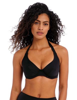 Freya Womens Jewel Cove Plunge Halterneck Bikini Top - 32GG - Black, Black