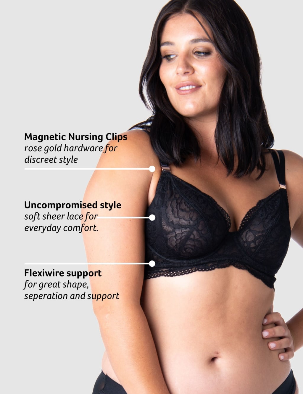 Heroine Plunge Lace Flexi Wired Nursing Bra D-H image 4