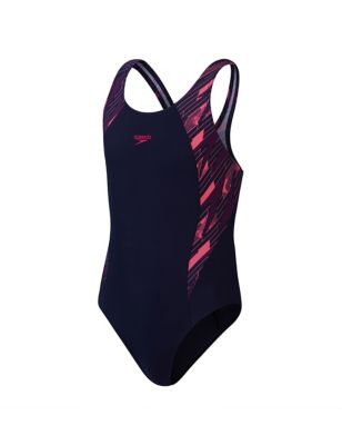 Speedo Girl's Hyperboom Splice Swimsuit (5-16 Yrs) - 13-14 - Pink Mix, Pink Mix,Blue Mix