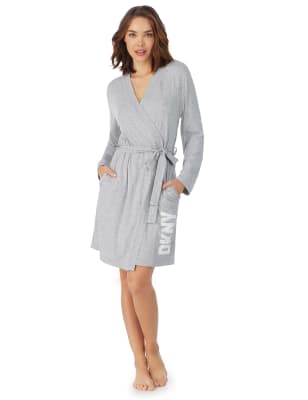 Dkny Womens Jersey Logo Print Short Robe - M - Grey Mix, Grey Mix,Black Mix