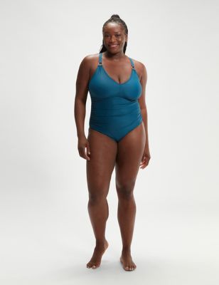 Speedo Womens V-Neck Swimsuit - 18 - Teal, Teal,Black