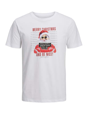 

Mens JACK & JONES Pure Cotton Christmas Graphic T-Shirt - White Mix, White Mix