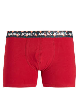 

Mens JACK AND JONES 2pk Cotton Rich Christmas Print Trunks - Multi, Multi