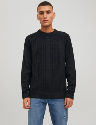 

Mens JACK & JONES Pullover mit Zopfmuster und Rundhalsausschnitt - Navy, Navy