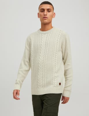 

Mens JACK & JONES Cable Crew Neck Jumper - Cream, Cream