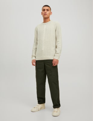 

Mens JACK & JONES Cable Crew Neck Jumper - Cream, Cream