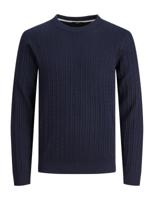 

JACK & JONES Jersey de escote cerrado trenzado con algodónMens - Navy, Navy