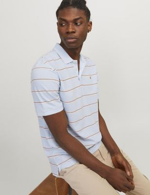 Cotton Blend Striped Polo Shirt
