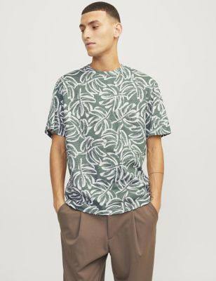 Pure Cotton Leaf Print T-Shirt