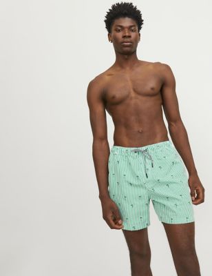 Jack & Jones Mens Striped Embroidered Swim Shorts - Green Mix, Green Mix,Navy Mix