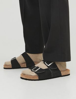 Jack & Jones Mens Suede Slip-On Sandals - 7 - Black, Black,Tan