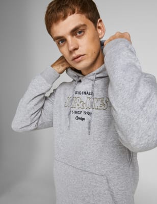 

Mens JACK & JONES Cotton Rich Logo Hoodie - Grey Mix, Grey Mix