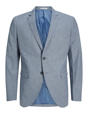 

Mens JACK & JONES Einreihiger Blazer mit hohem Leinenanteil - Blue, Blue