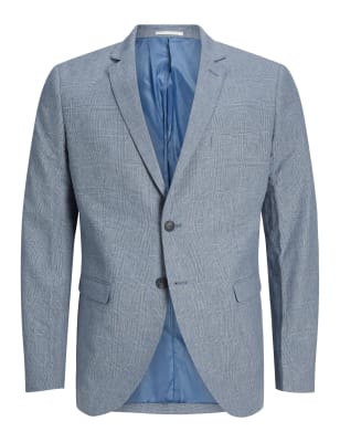 

Mens JACK & JONES Linen Rich Single Breasted Blazer - Blue, Blue