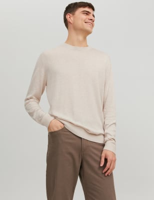 

Mens JACK & JONES Cotton Rich Crew Neck Jumper - Camel, Camel