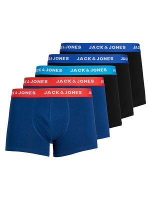 Jack & Jones Mens 5pk Cotton Rich Trunks - Multi, Multi
