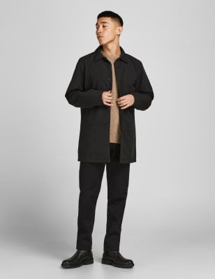 

Mens JACK & JONES Collared Overcoat - Black, Black