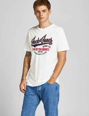 

Mens JACK & JONES Pure Cotton Crew Neck T-Shirt - White Mix, White Mix