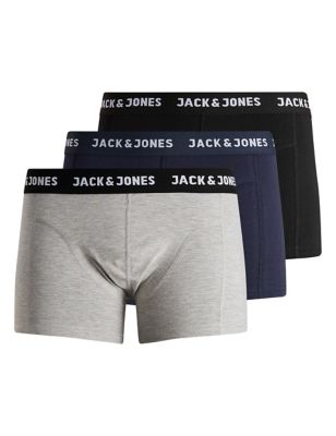 

Mens JACK & JONES 3pk Cotton Rich Trunks - Black Mix, Black Mix
