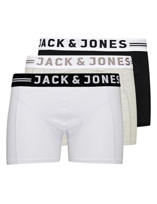 

Mens JACK & JONES 3pk Cotton Rich Trunks - Grey Mix, Grey Mix