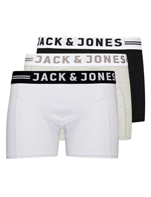 

Mens JACK & JONES 3pk Cotton Rich Trunks - Grey Mix, Grey Mix