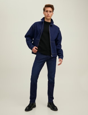 

Mens JACK & JONES Slim Fit Jeans - Med Blue Denim, Med Blue Denim