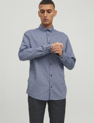 

Mens JACK & JONES Normal geschnittenes Oxford-Hemd aus reiner Baumwolle - Blue, Blue